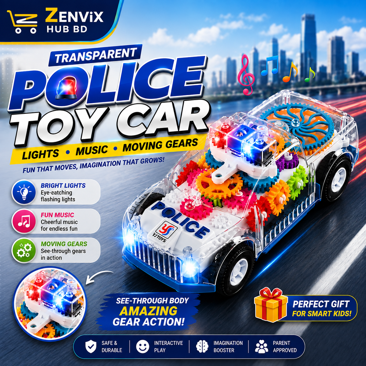 Transparent Police Toy Car